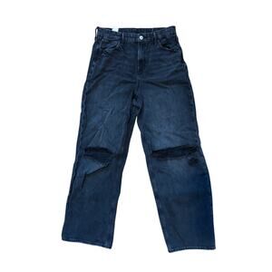 American Eagle Curvy Super High Rise Baggy Straight Black Jeans Distressed